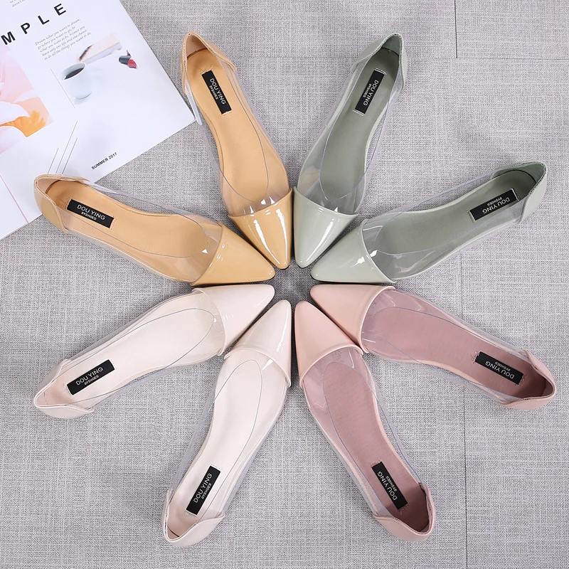 

2019 spring new fashion simple transparent pvc stitching flat shoes women trend comfortable wild casual shoes.