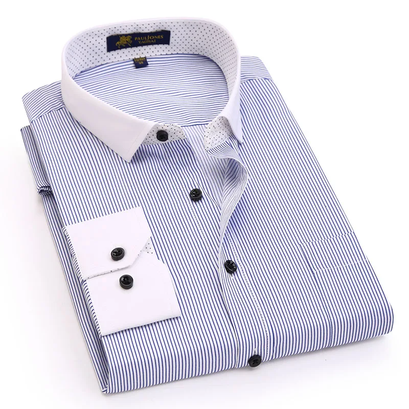 Acheter Homme coupe Classique Résistant Aux Rides Fine Rayé Chemise avec Col Contrasté Poche à la Poitrine À manches Longues Robe chemises