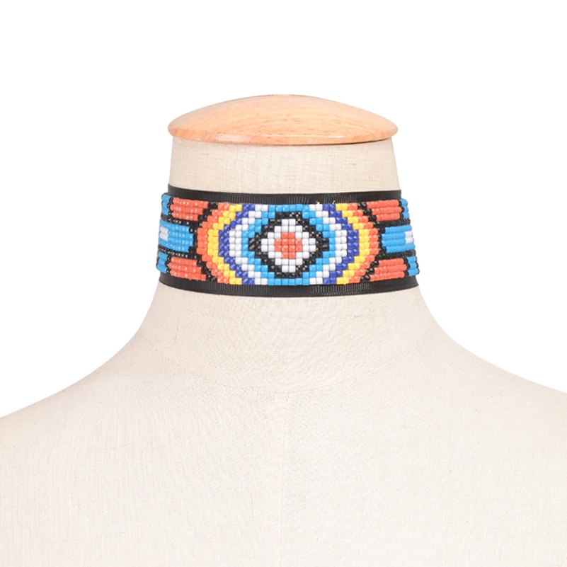 

Vintage Ethnic Acrylic Beads Wide Choker Necklace Collar Gothic Boho Bib Bohemian Chocker Collier Collares Burlesque Jewelry