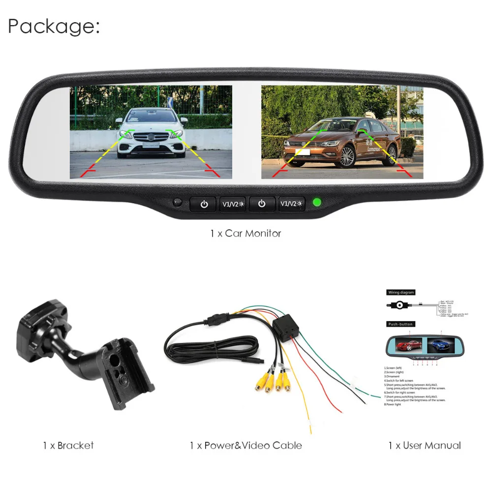 Автомобильный монитор заднего вида экран 4 3 дюйма двойной HD 800*480 для камеры
