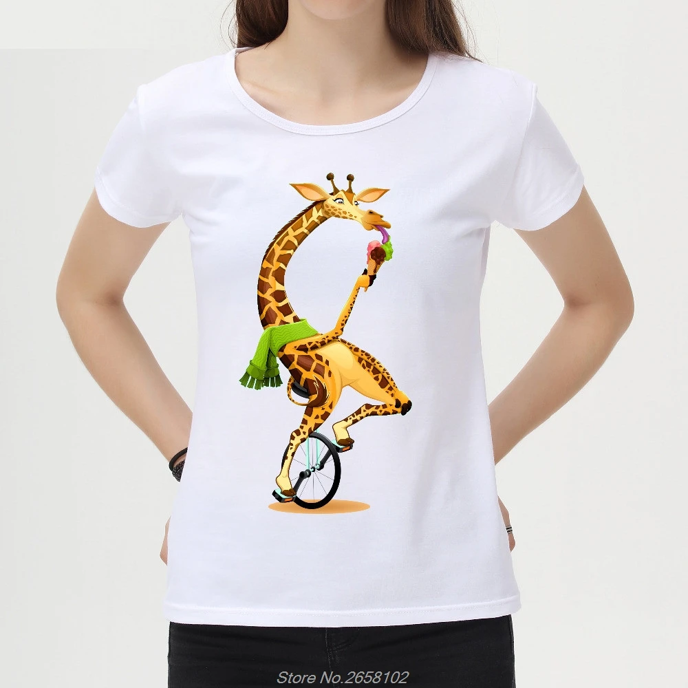 

Women T Shirts Funny Cartoon Giraffe Printed T-Shirt Short Sleeve O-Neck Novelty Casual Design Tops Tee Harajuku Streetwear