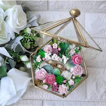 

Personalized Flower Wedding Ring Box DIY Engagement Ring Box Glass Ring Box Wedding Gift Golden Geometric Terrarium Pentagon