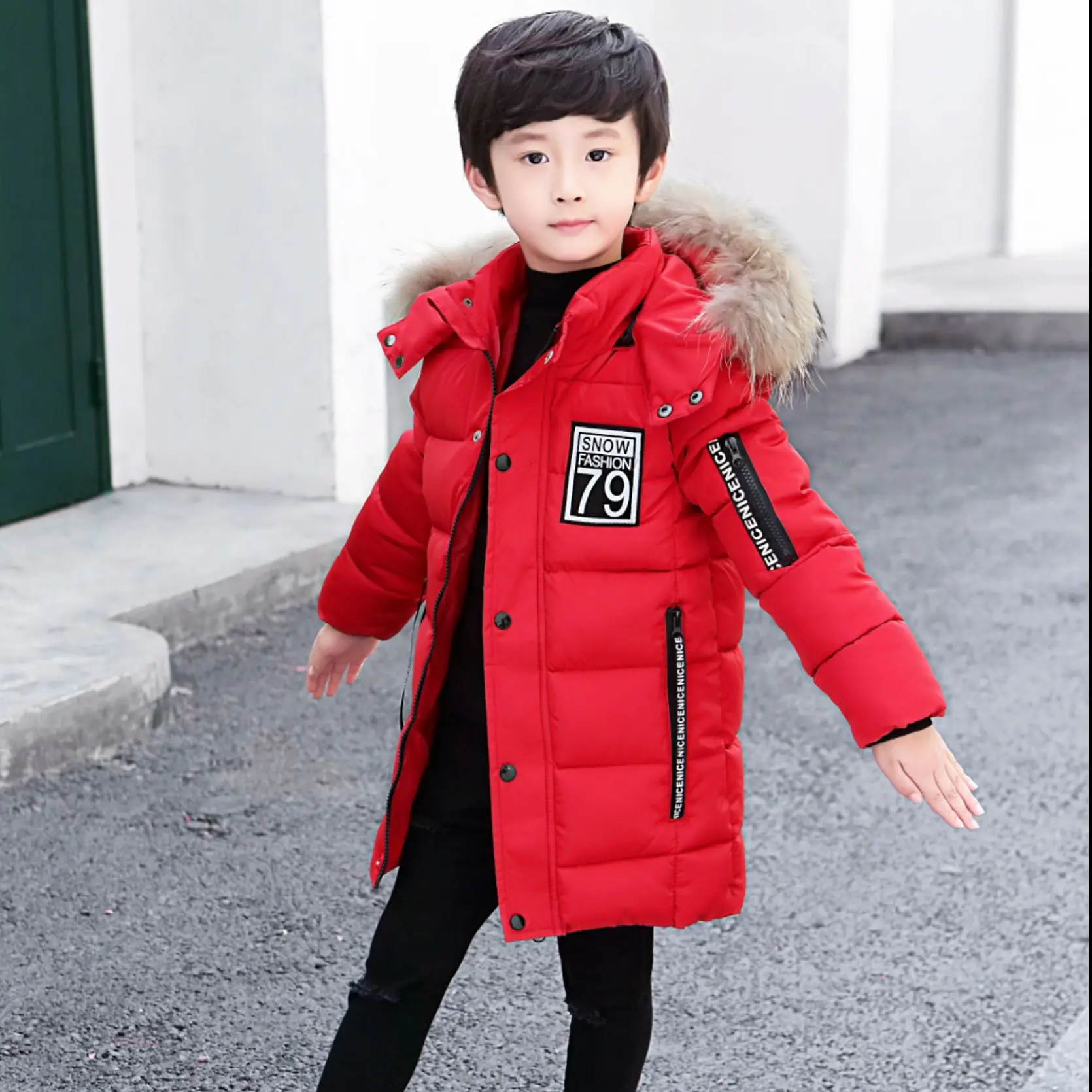 INS hot boys winter coat 4-15 years old long hooeded parka thick cotton coat warm windbreaker Hand stuffed cotton coat letters