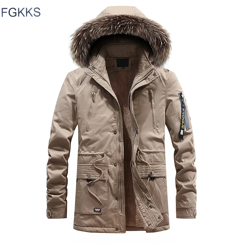 

FGKKS Men Warm Parkas Coat Winter Jackets Coats Hooded Casual Men's Parka Outwear Windproof Overcoat Male Parka