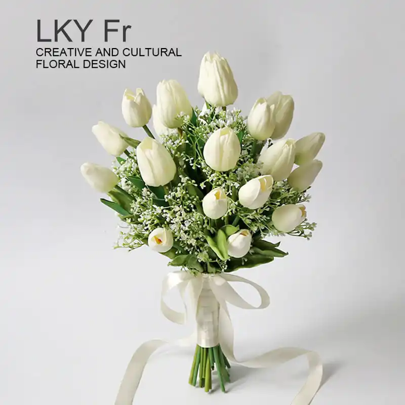 Lky Fr Wedding Bouquet White Tulip Bridesmaids Bouquet Wedding
