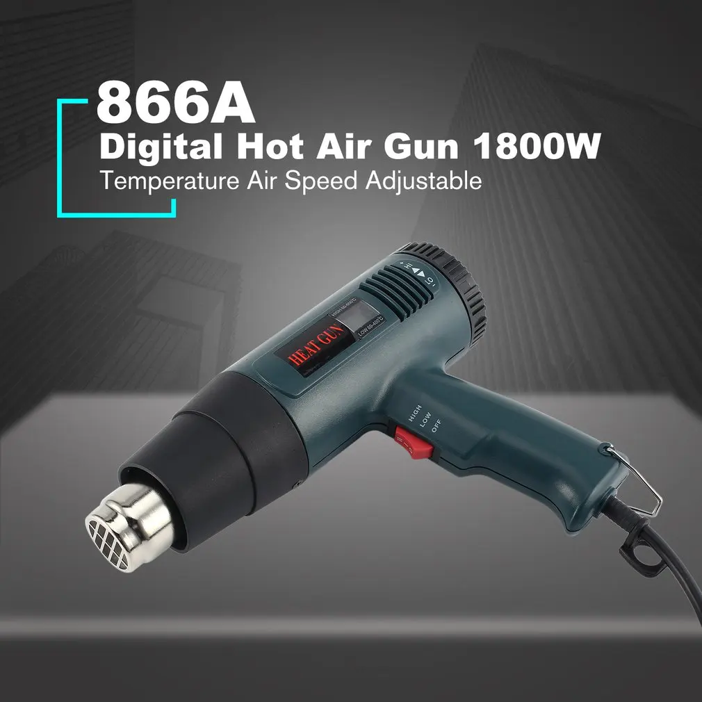 

866A 1800W US Plug LCD Display Industrial Electric Hot Air Gun Thermoregulator Heat Guns Shrink Wrapping Thermal power tool