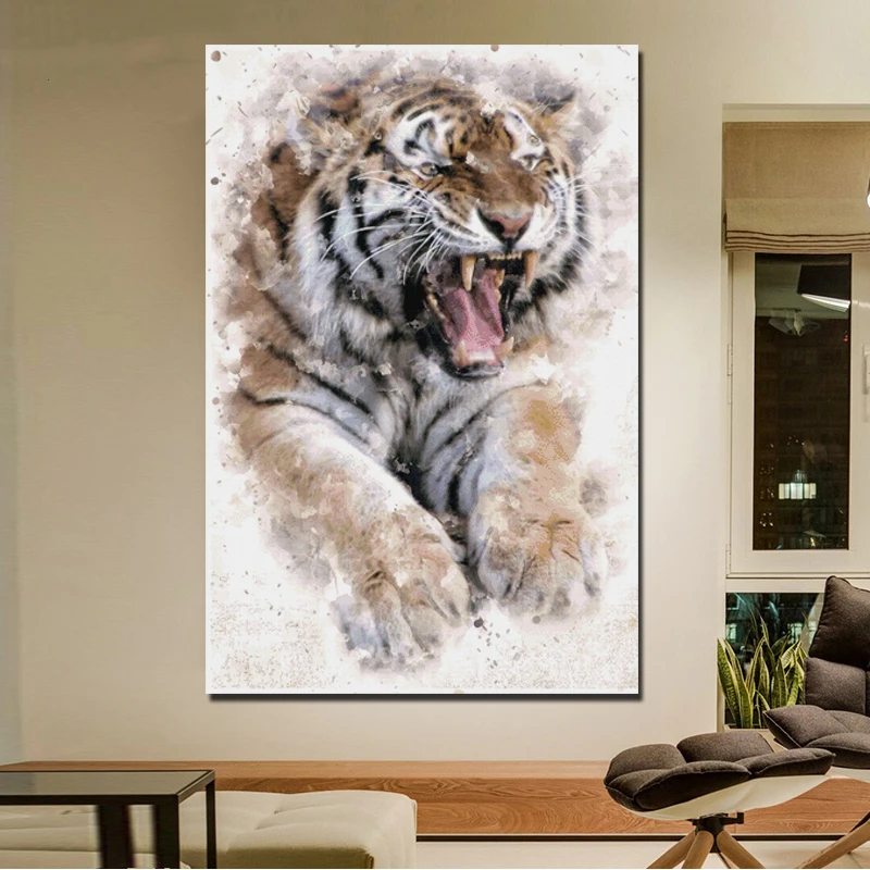 

Animal Print Dangerous Tiger Wall Art Canvas Painting Posters Prints Modern Painting Wall Picture For Living Room Home Decor HD