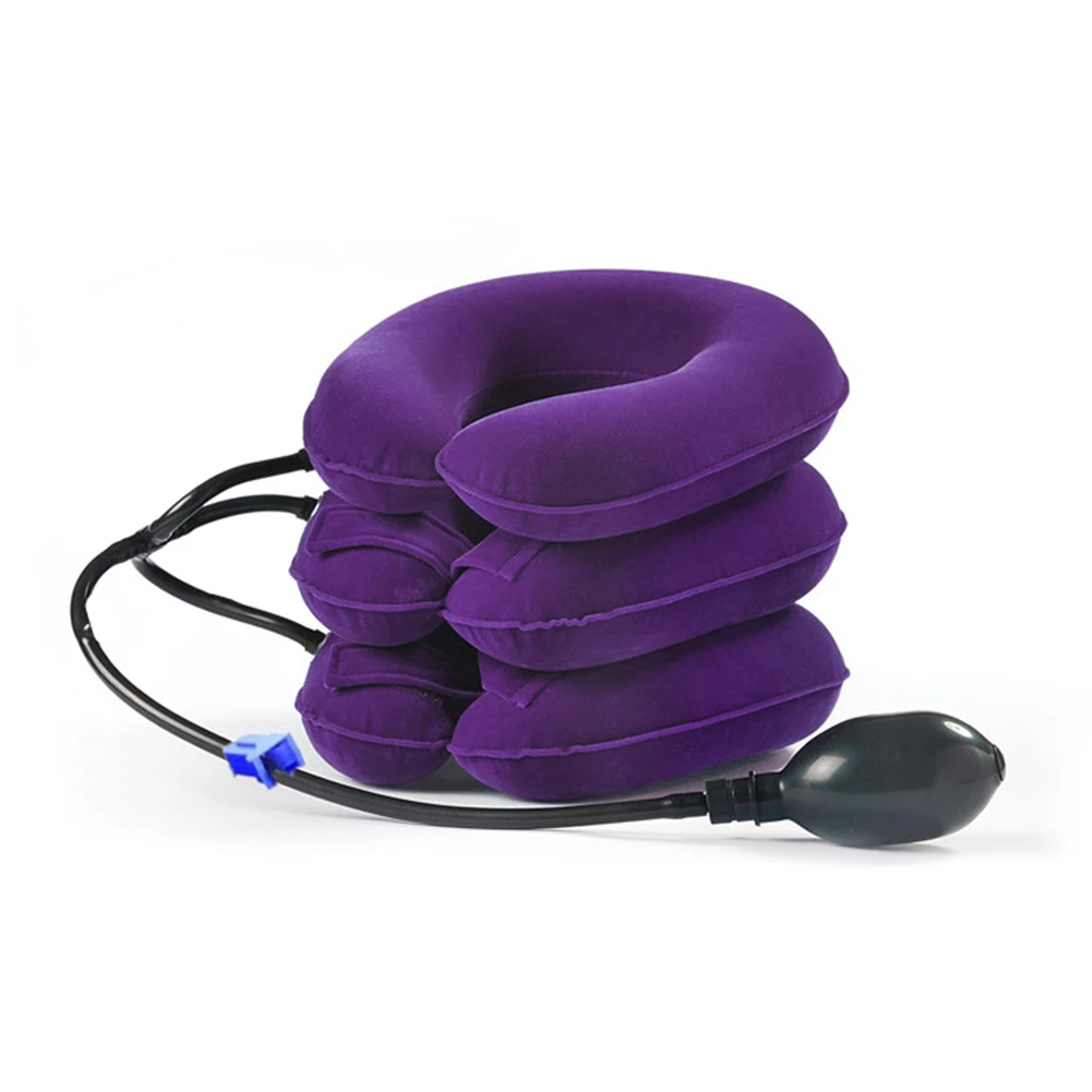 3 слоя надувная подушка шеи тяги воротник мягкий шейный натяжное устройство воздуха Ортопедическая подушка для шеи и плеч для облегчения боли бандаж - Цвет: Фиолетовый