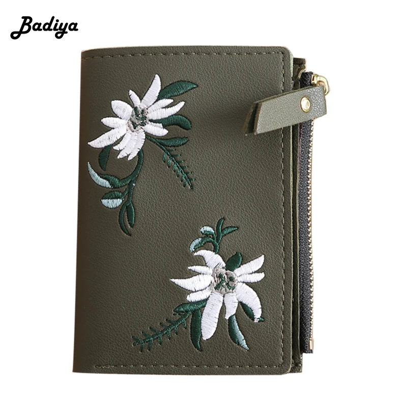 

2018 Women Clutch Wallet PU Embroidery Flower Pattern Zipper Short Wallet Versatile Coin Purse Card Holders Portefeuille