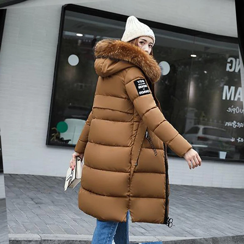 

new Big fur winter coat thickened parka women slim long winter down cotton coat Plus Size S-3XL parka down jacket women