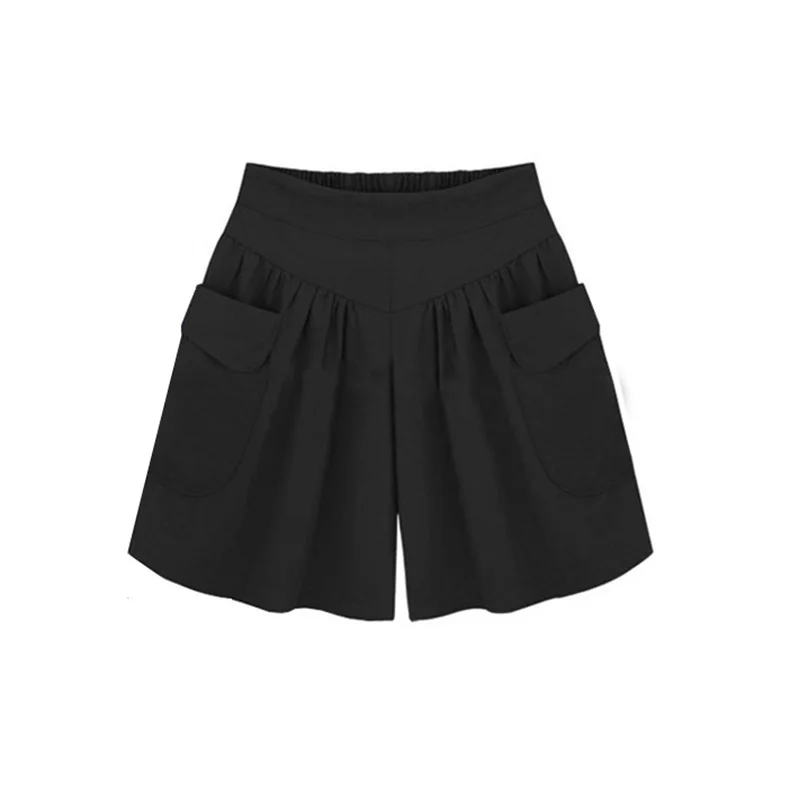 Casual High Waisted Shorts Pockets Summer Elastic Waist Army Green Bottoms Black Plus Size Slim Loose Ladies Feminino | Женская одежда