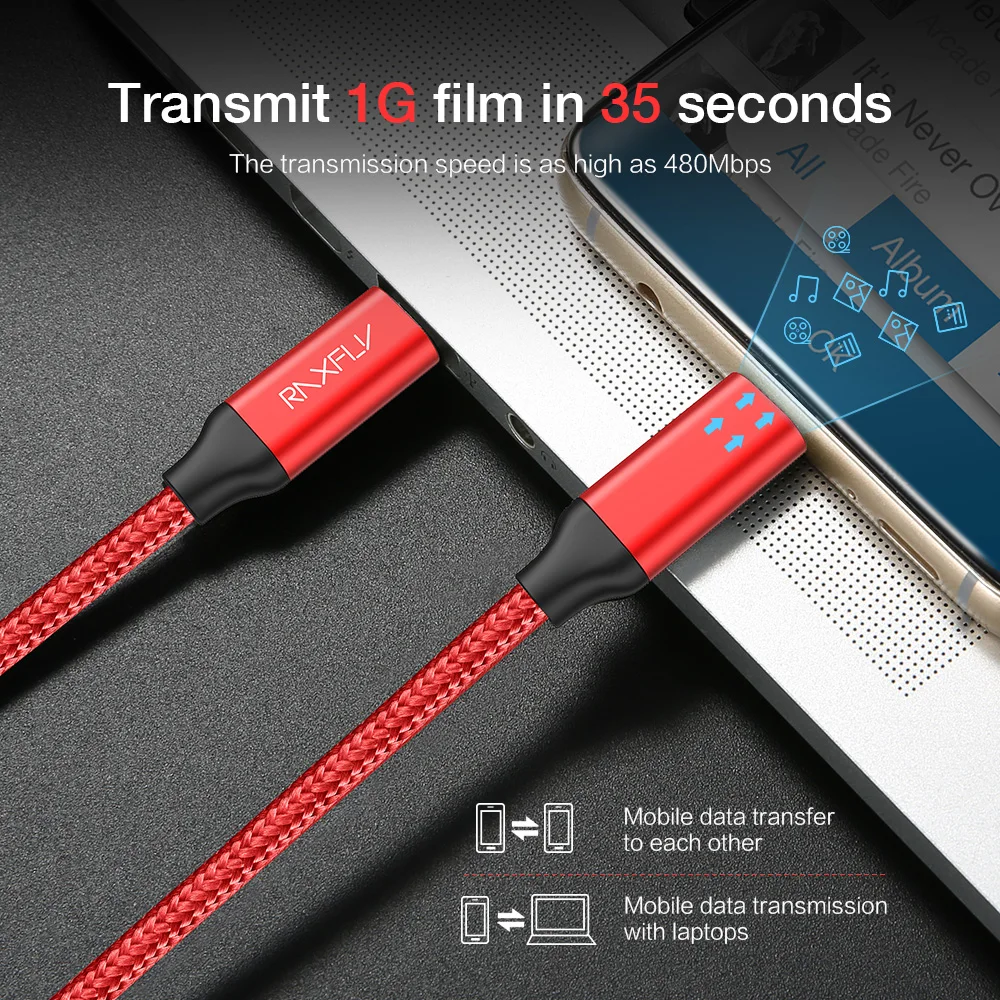 RAXFLY USB tipo C a USB-C Cable para Xiaomi Redmi Note 7 Samsung S9 tipo C Cable de carga rápida with de la policía de carga rápida USB-C Cable