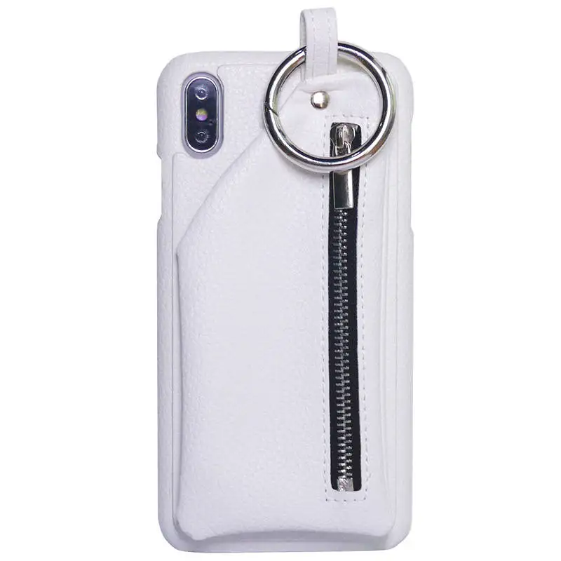 Для iPhone 11 Pro Max чехол-кошелек Xs Max Xr X 10 8 7 6 6s Plus кожаный чехол кольцо с пряжкой для AirPod карман на молнии Держатель для карт - Цвет: Белый