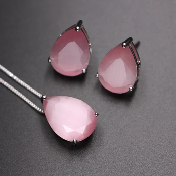 

Water Drop Opal Stones Jewelry Set For Women Charm Pendant Necklace Stud Earrings Opal Stone Fashion Party Jewelry Sets Gifts