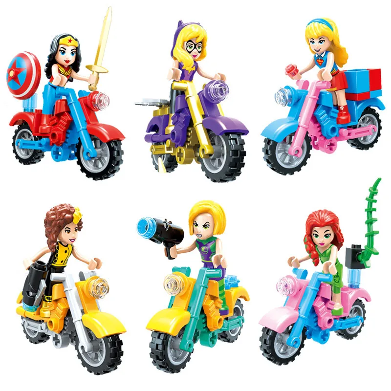 

Super Hero Girls Action Figures Set Wonder Woman Batgirl Poison Ivy Supergirl Motorcycle Building Block Compatible With Legoed