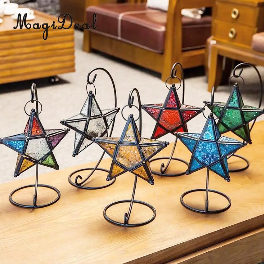 MagiDeal MOROCCAN CANDLE HOLDER MOROCCO STYLE HANGING STAR TEA LIGHT GLASS LANTERN LAMPSHADE - HOME BAR PUB CAFE