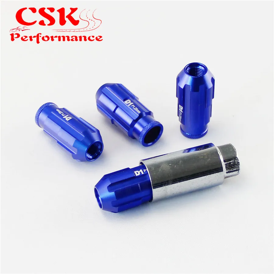 Racing Aluminum Lock Locking Lug Nuts 4 Pieces W/Key 12 X 1.25 Bluein