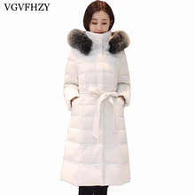 Новинка, пуховик с воротником из лисьего меха, женский пуховик с капюшоном, парка на белом утином пуху, зимняя куртка, Женская длинная парка, куртки, Manteau Femme LY649