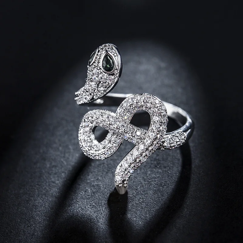 Модное Золотое Открытое кольцо со змеиным кубическим цирконием, обручальное кольцо для женщин и девочек, Подарочные Кольца с кристаллами, Bague Femme zk40