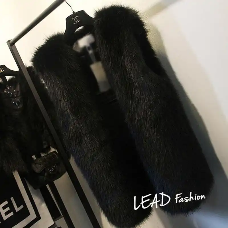 plus size black fur gilet