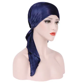 

New Women India Muslim Stretch Turban Hat Tie-dye Cotton Hair Loss Head Scarf Wrap hats for women festival touca hat summerc0410