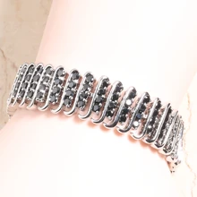 Харизматичный Multigems черный оникс Циркон 925 пробы серебряное звено браслет цепочка 6 7 дюймов L10015