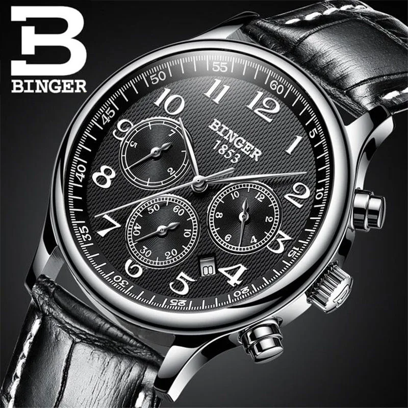 Швейцарские BINGER механические мужские часы с шестью иглами, лучший бренд класса люкс, нержавеющая сталь, три небольших циферблата, автоматические мужские часы - Цвет: 05
