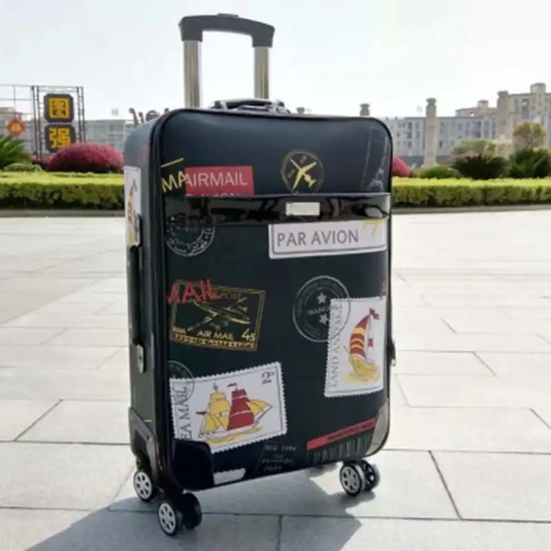 LeTrend Ретро штамп чемодан на колёсиках Spinner пароль тележка большой емкости чемодан колеса 20 дюймов кабина дорожные сумки багажник - изображение