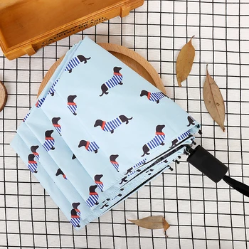

Striped Dog Painting Folding Umbrella For Women Anti-UV Parasol Cute Ladies Windproof Dual-use Sunny And Rain Pocket Umbrellas