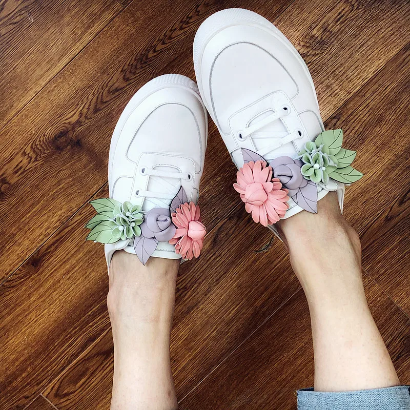 

2018 Hot Spring Summer Shoes Woman Casual Flats Cow Leather Design Woman Cozy Flats Lace Up Mules Slip On Lazy Shoes Tide F