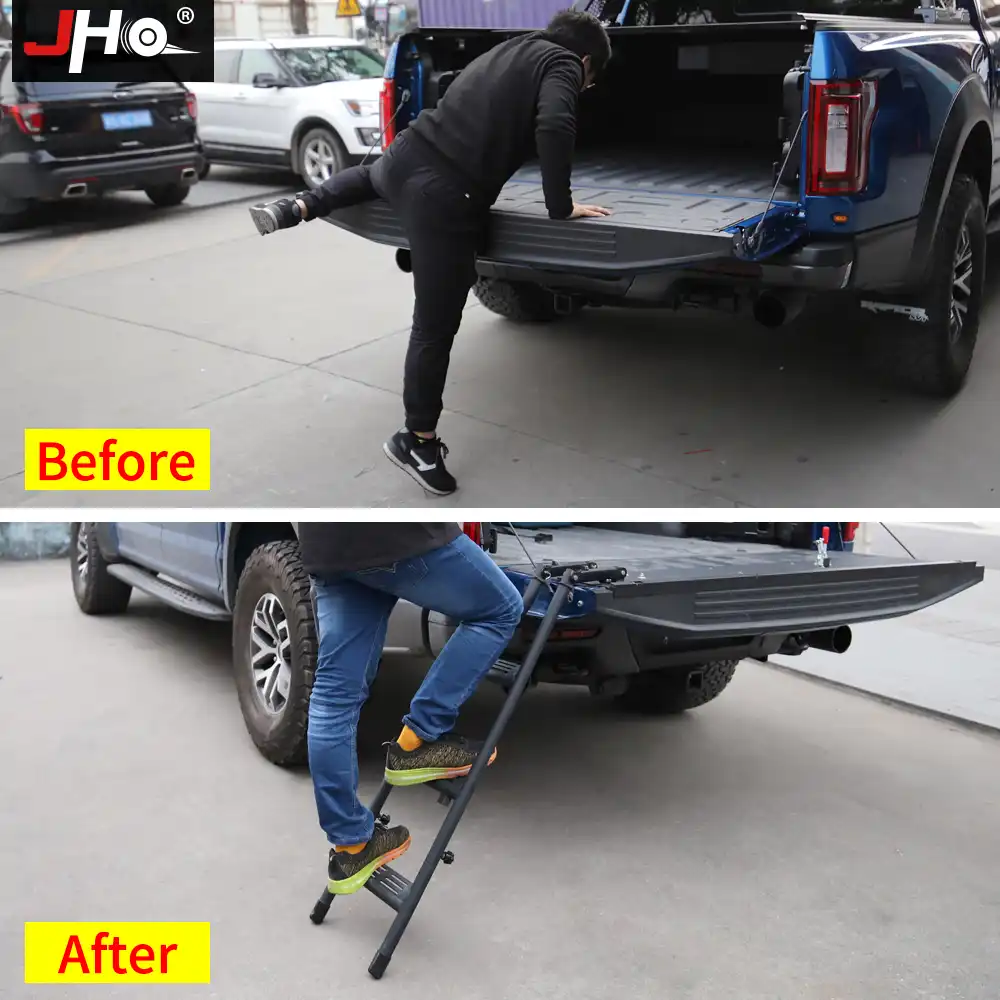 Jho Truck Bed Ladder For 2015 2018 Ford F150 Raptor 2016 2017 Foldable Pickup Tailgate Step Cargo Accessories Parts