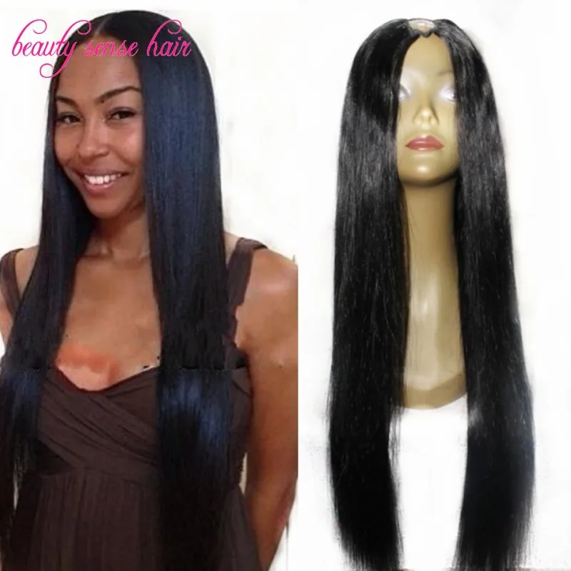 

Unprocessed Brazilian Virgin hair Wigs 8A Grade Straight Human hair Glueless U part wigs Middle part 1x4"  Narrow U part size