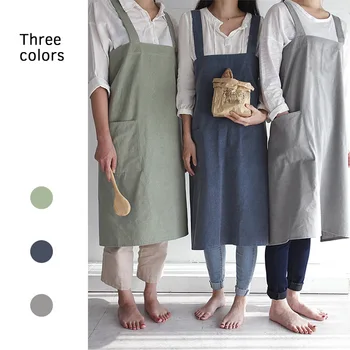 

Medieval Washed cotton Kitchen Apron For Cooking Baking Flower Shop Ruffles work clean apron for woman uniform lady Dress