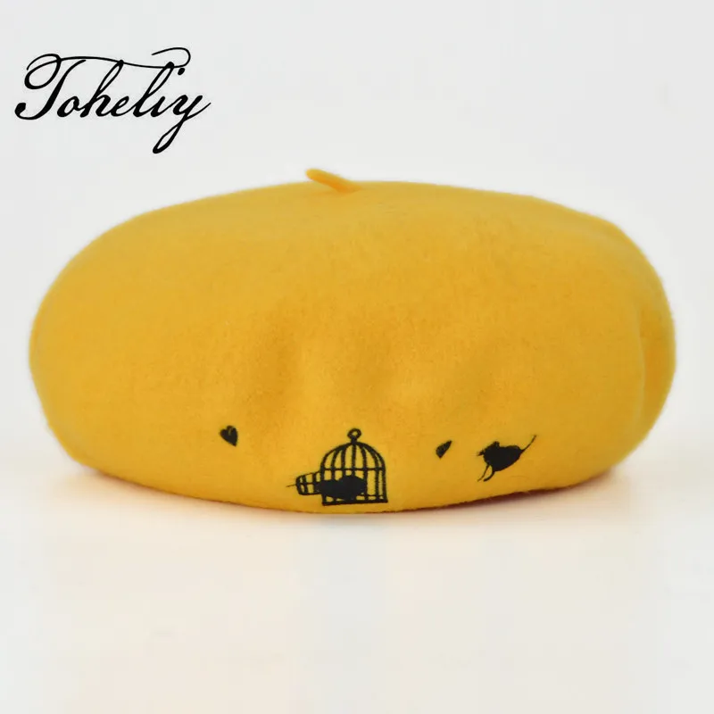 

2018 New style 100% wool Vintage Warm Wool Winter Women Beret French Artist Beanie Hat For Sweet Girl Gift spring and autumn hat