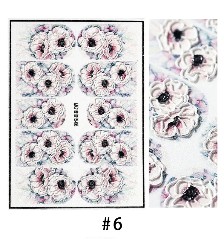 Mybormula 1 лист 3D Выгравированная наклейка с цветком для ногтей рельефные цветы акриловые наклейки для ногтей Водные Наклейки слайды новое поступление - Цвет: 6