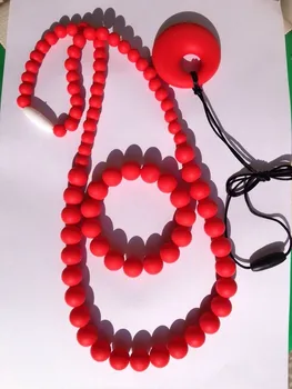 

silicone Baby Beads Chew Teething Beads Necklace 3 Piece Set - Red