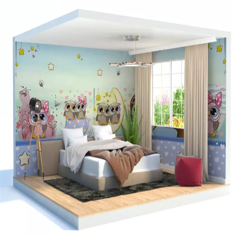 На заказ 3D нетканый весь обои для дома Детская Фреска ручная роспись милая сова мультяшный персонаж домашний декор для детской комнаты