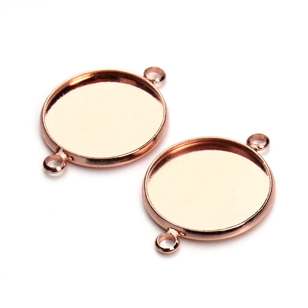10Pcs/lot Rose Gold Color Round Cameo Settings Double Hole Connector Cabochon Blank Base DIY Neckalce Bracelet Jewelry Making | Украшения и