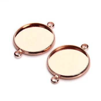 

10Pcs/lot Rose Gold Color Round Cameo Settings Double Hole Connector Cabochon Blank Base DIY Neckalce Bracelet Jewelry Making