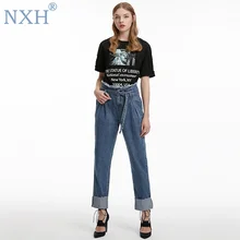 NXH новые весенние Прямые рваные джинсы для женщин колокольчики джинсы с кроем для женщин джинсы с высокой талией топ магазин джинсы Уличная