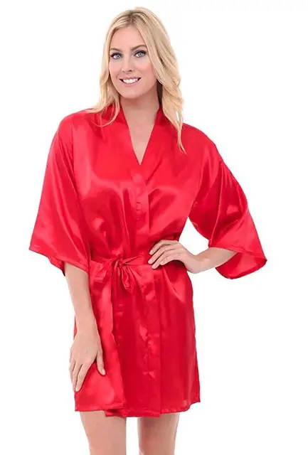 Femmes soie Satin courte Robe de nuit solide Kimono Robe mode Robe de bain Sexy Peignoir Peignoir Femme mariage mariée Robe de demoiselle d'honneur
