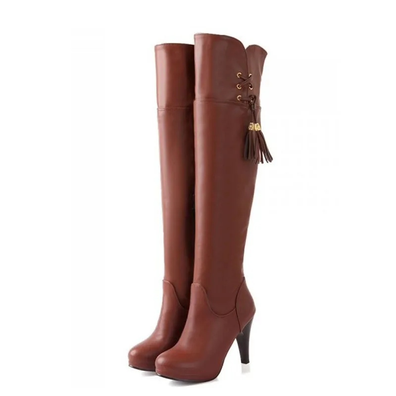 KemeKiss/ ; Сапоги выше колена на высоком каблуке; женская зимняя модная теплая обувь; ботинки; европейские размеры 32-48; P14731