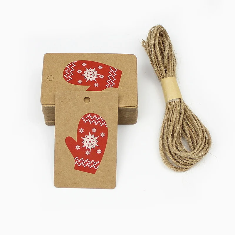 HUADODO 50 шт. рождественские крафт-бумажные бирки этикетки «сделай сам» с веревкой для нового года рождественские украшения подарочная упаковка вечерние украшения - Цвет: Gloves