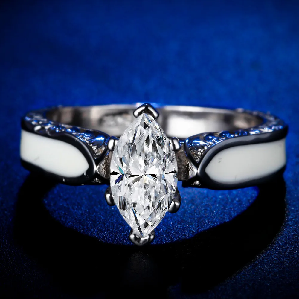 

Original Design Handmade cz unique ceramic marquise cut Ring Cubic Zirconia Hot Ins sterling silver 925
