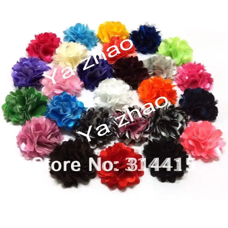 

2" Mini Satin Mesh hair Flowers, hair accessory, 29colors in stock, 400pcs/lot, free shipping by EMS