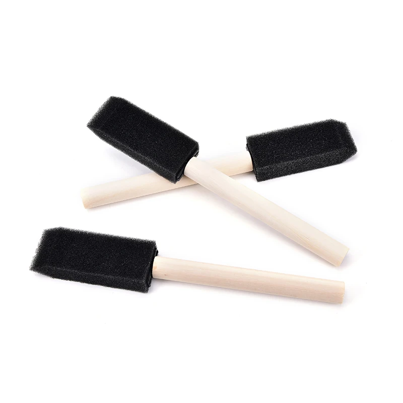 10 Pcs Foam Brush Sponge Wooden Handle Brushes For Watercolor Oil Stain