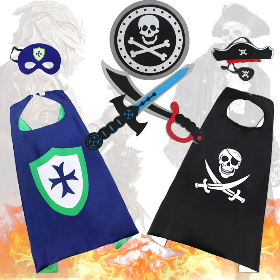 D.Q.Z 70*70 cm Pirate Costume Child Cape Mask Costume Elastic Knife Knight Sword Christmas Gifts Carnival Toys Play With Friend