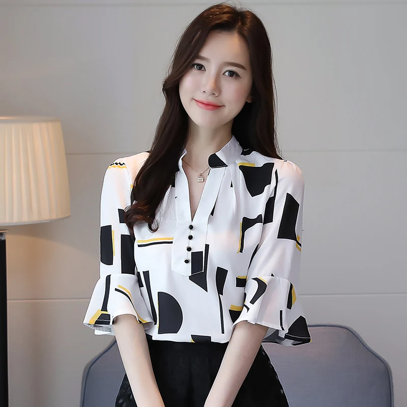 Модные женские топы и блузки 2019 летние с коротким рукавом Шифоновая Блузка