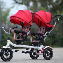 Детская коляска для Близнецов с передним и задним сиденьем, детская спортивная трехколесная коляска для близнецов, двойной трехколесный велосипед, вращающееся сиденье для велосипеда