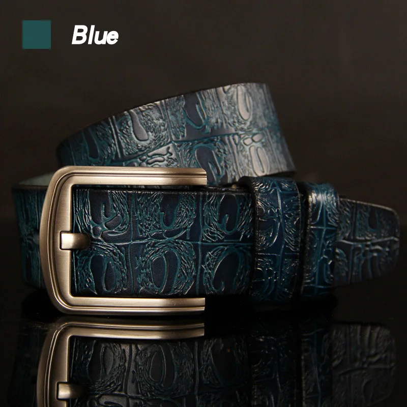 HREECOW дизайнерские ремни для мужчин Высокое качество мужской ремень из натуральной кожи ремень роскошный известный бренд Крокодил Пряжка Ceinture Homme - Цвет: Blue